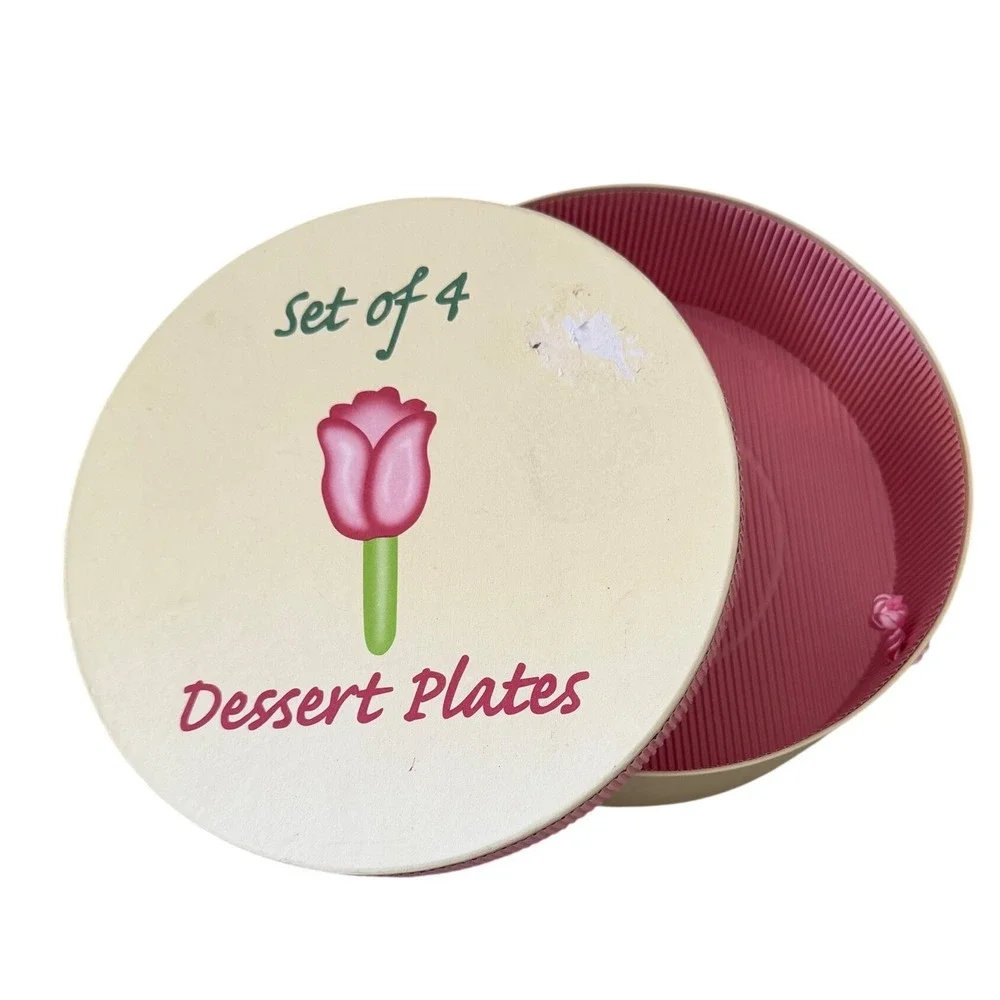 Pier 1 PAI Tulip Side Dessert Plates Set of 4 VTG Hand Painted Ceramic 8.25